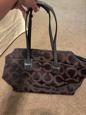 COACH Taylor Op Art Alexis Carryall Tote Bag Black Brown Fabric F25501